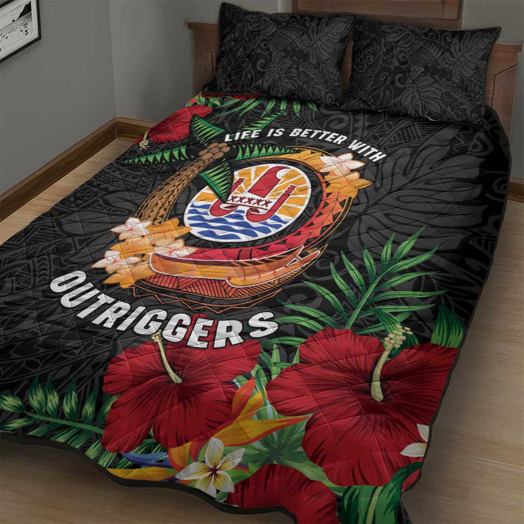 French Polynesia Outrigger Canoe Race Quilt Bed Set Tropical Vibe LT05 - Polynesian Pride