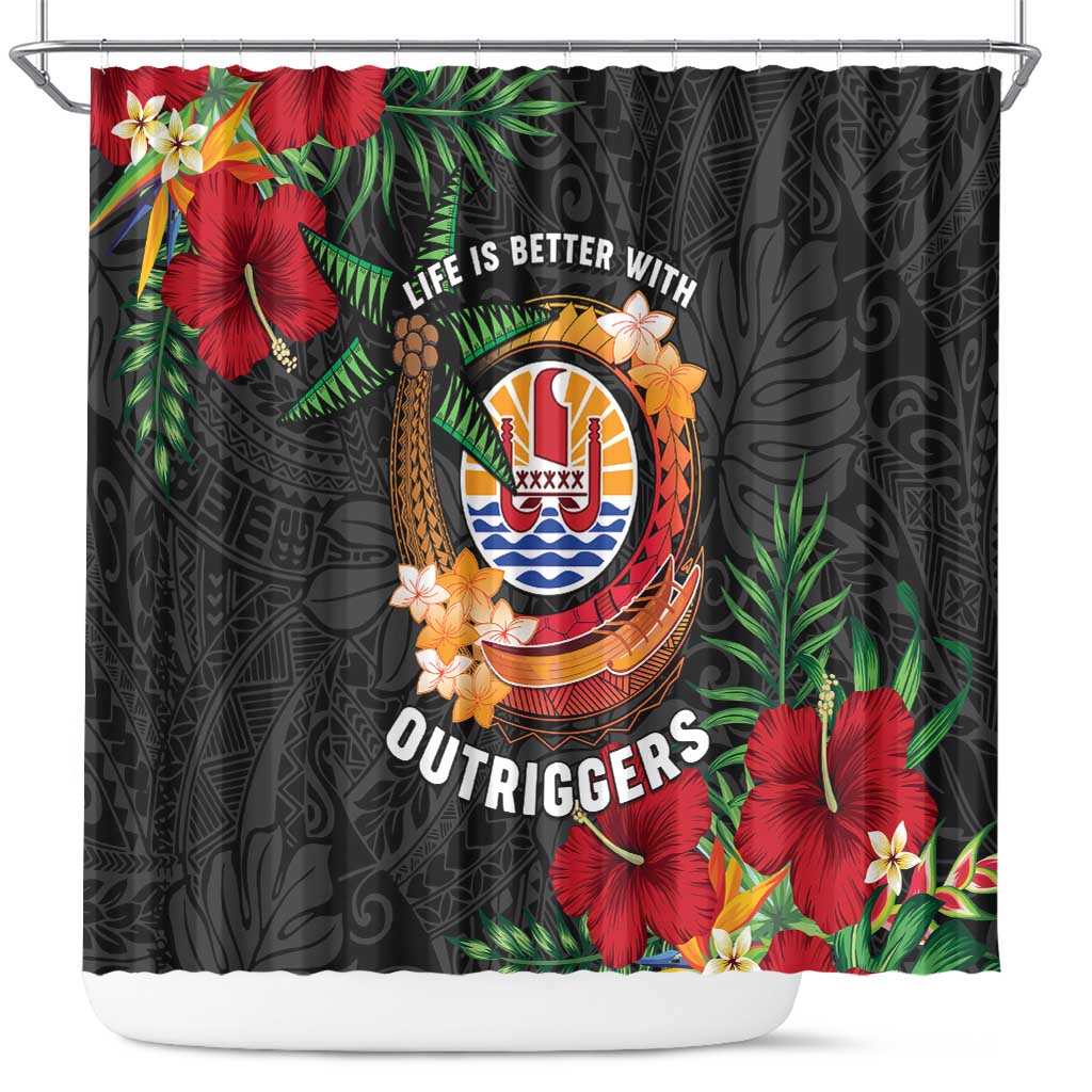 French Polynesia Outrigger Canoe Race Shower Curtain Tropical Vibe