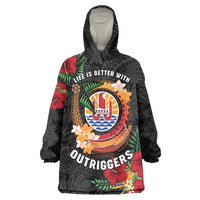 Personalised French Polynesia Outrigger Canoe Race Wearable Blanket Hoodie Tropical Vibe LT05 One Size Black - Polynesian Pride