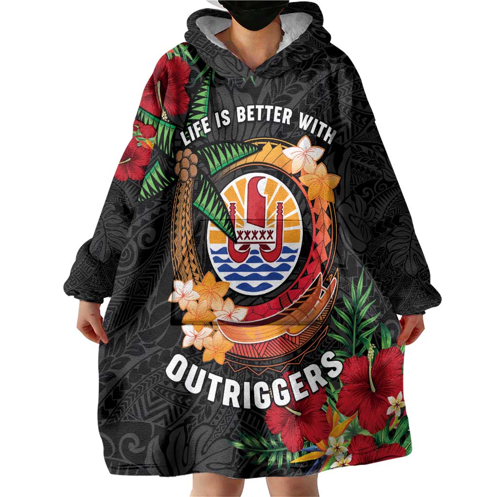 Personalised French Polynesia Outrigger Canoe Race Wearable Blanket Hoodie Tropical Vibe LT05 - Polynesian Pride