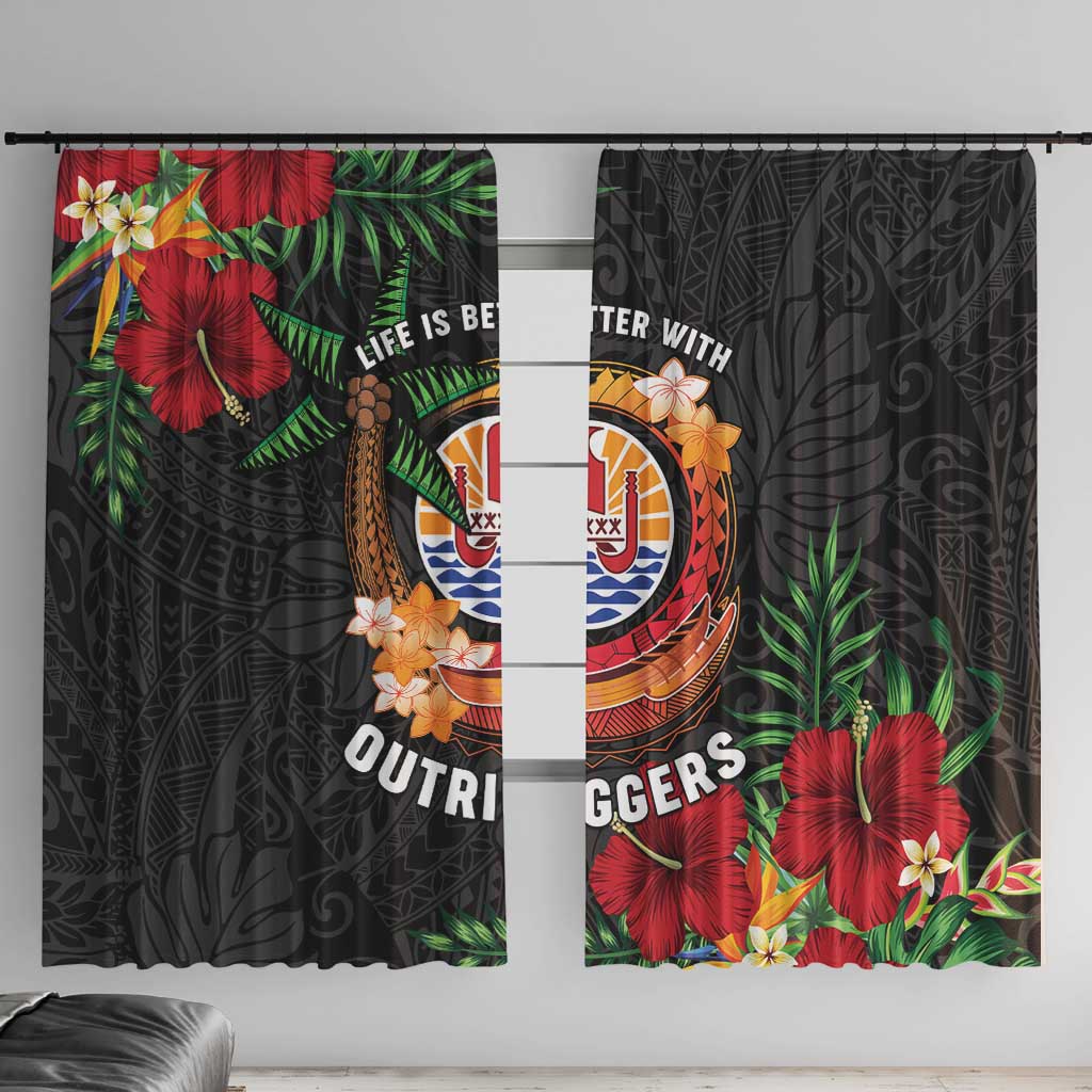 French Polynesia Outrigger Canoe Race Window Curtain Tropical Vibe LT05 With Hooks Black - Polynesian Pride