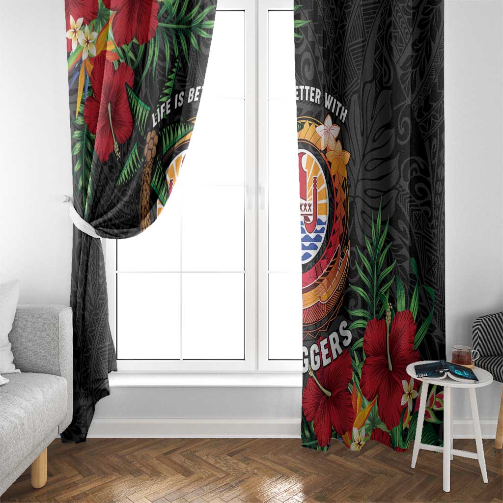 French Polynesia Outrigger Canoe Race Window Curtain Tropical Vibe LT05 - Polynesian Pride