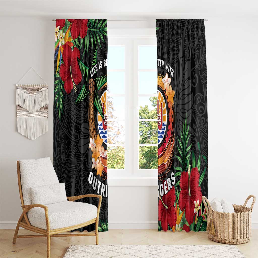 French Polynesia Outrigger Canoe Race Window Curtain Tropical Vibe LT05 - Polynesian Pride