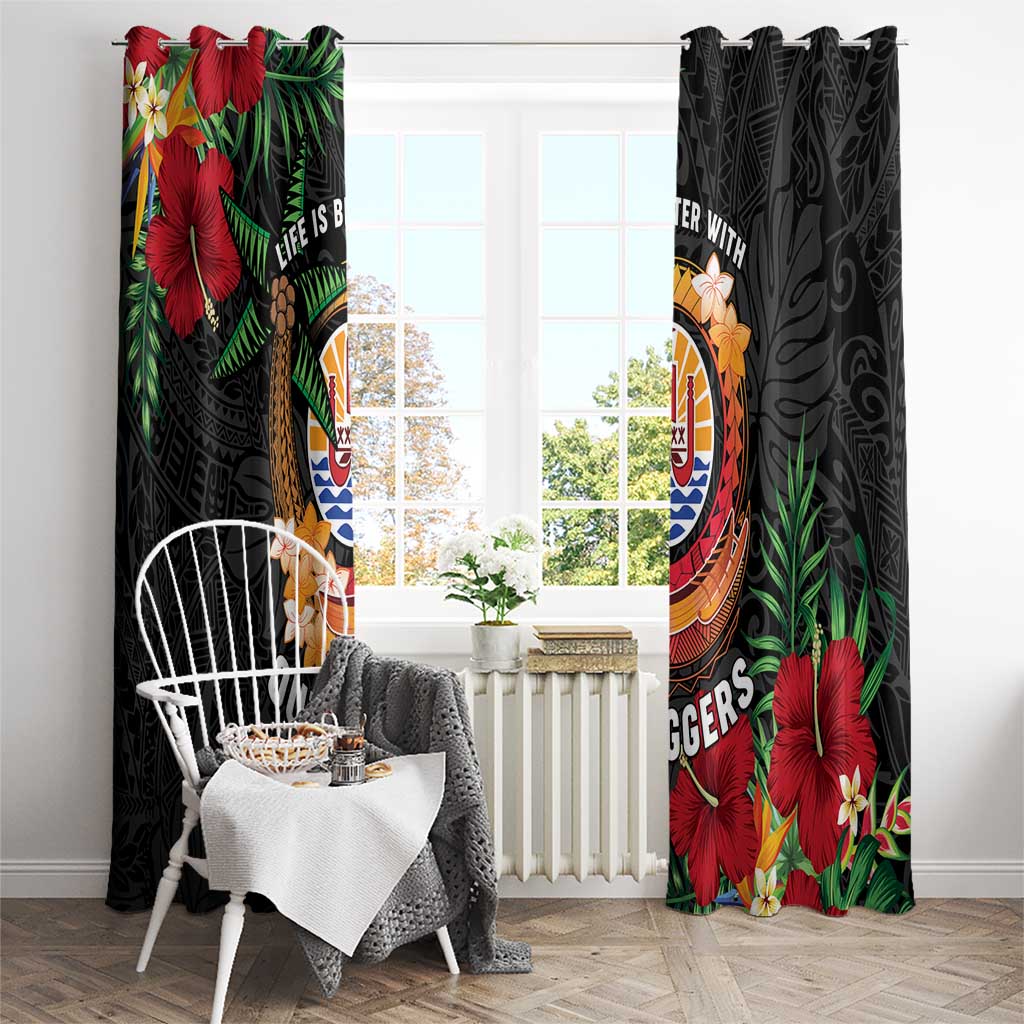 French Polynesia Outrigger Canoe Race Window Curtain Tropical Vibe LT05 - Polynesian Pride