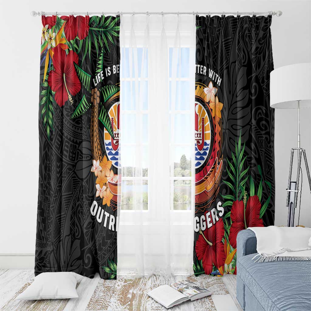French Polynesia Outrigger Canoe Race Window Curtain Tropical Vibe LT05 - Polynesian Pride