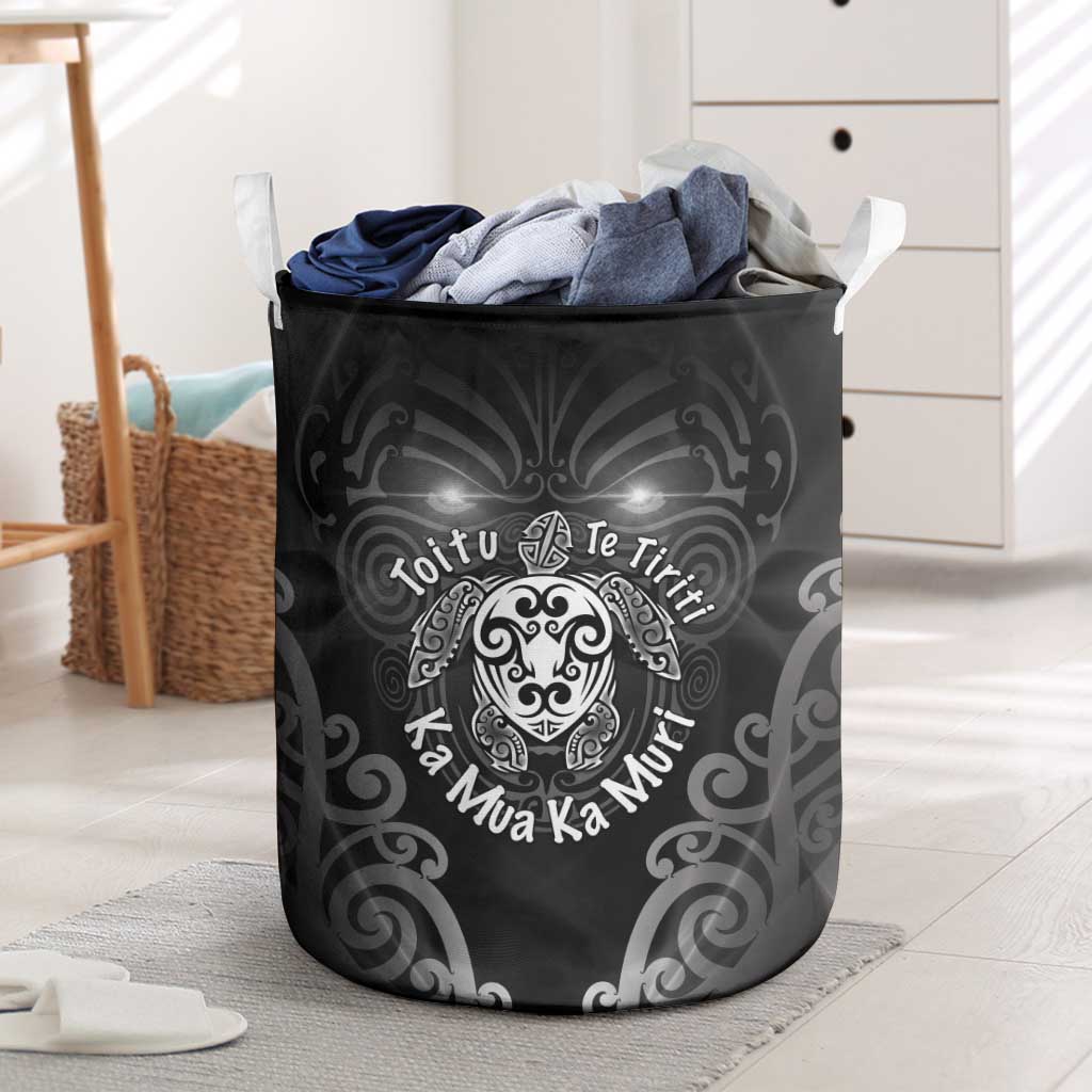 Aotearoa Toitu Te Tiriti Laundry Basket Ka Mua Ka Muri LT05 Black - Polynesian Pride