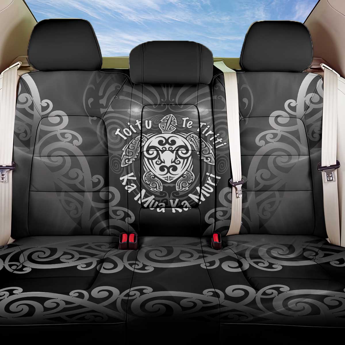 Aotearoa Toitu Te Tiriti Back Car Seat Cover Ka Mua Ka Muri LT05 One Size Black - Polynesian Pride