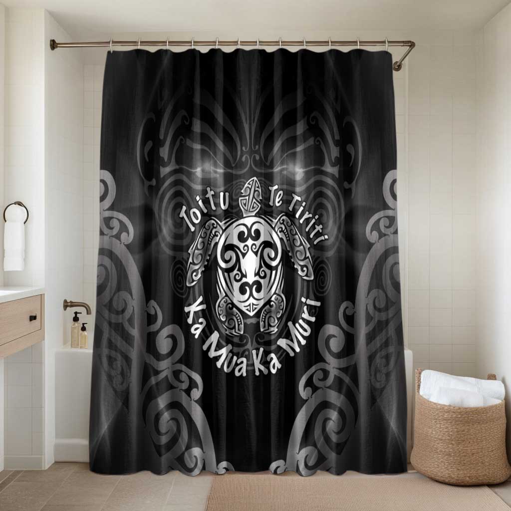 Aotearoa Toitu Te Tiriti Bathroom Set Ka Mua Ka Muri LT05 Shower Curtain Only Black - Polynesian Pride