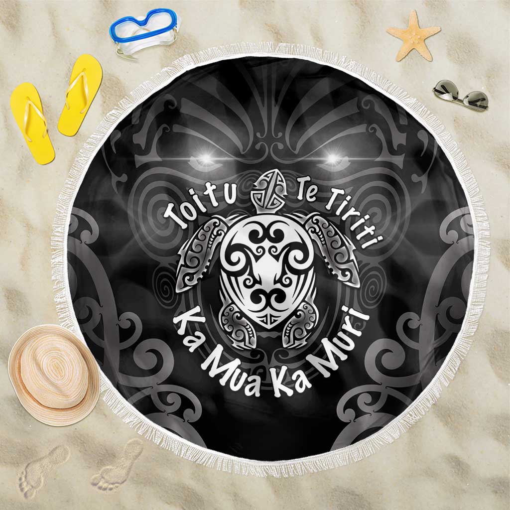 Aotearoa Toitu Te Tiriti Beach Blanket Ka Mua Ka Muri LT05 One Size 150cm Black - Polynesian Pride