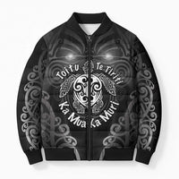 Aotearoa Toitu Te Tiriti Bomber Puffer Jacket Ka Mua Ka Muri LT05 Unisex Black - Polynesian Pride