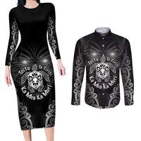 Aotearoa Toitu Te Tiriti Couples Matching Long Sleeve Bodycon Dress and Long Sleeve Button Shirt Ka Mua Ka Muri