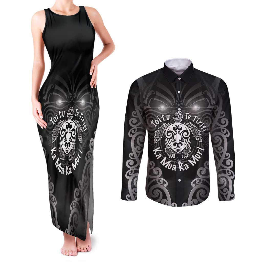 Aotearoa Toitu Te Tiriti Couples Matching Tank Maxi Dress and Long Sleeve Button Shirt Ka Mua Ka Muri