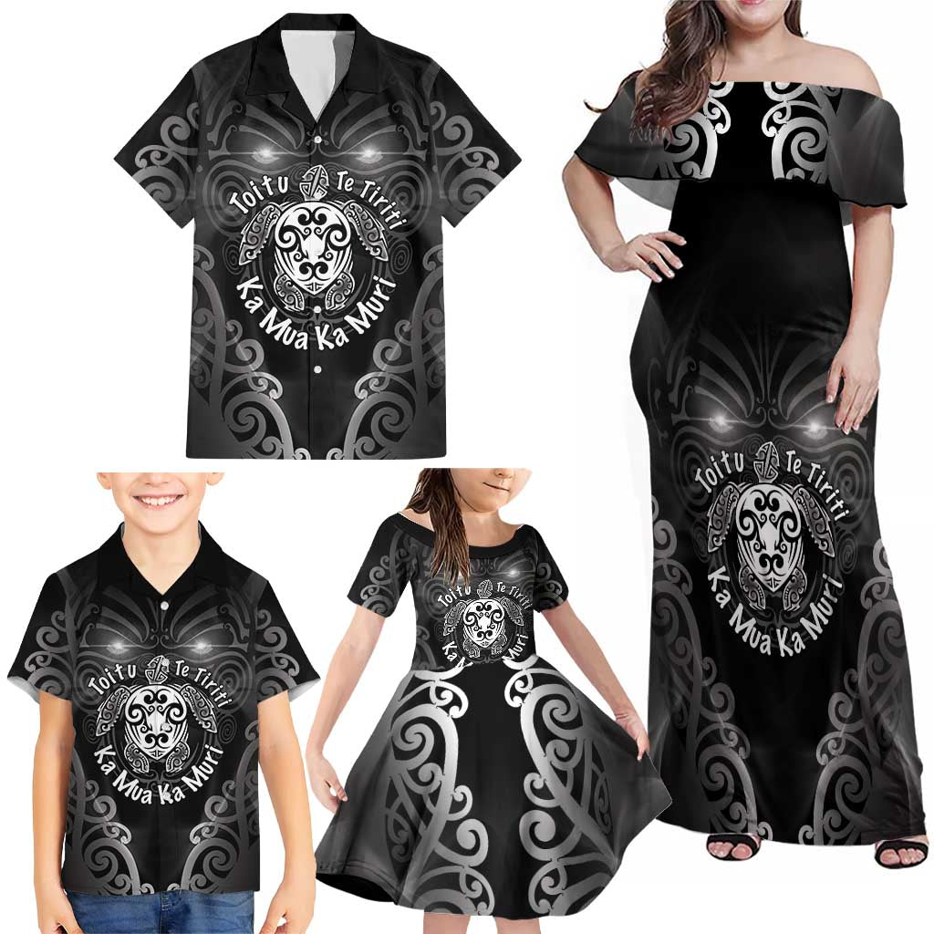 Aotearoa Toitu Te Tiriti Family Matching Off Shoulder Maxi Dress and Hawaiian Shirt Ka Mua Ka Muri LT05 - Polynesian Pride