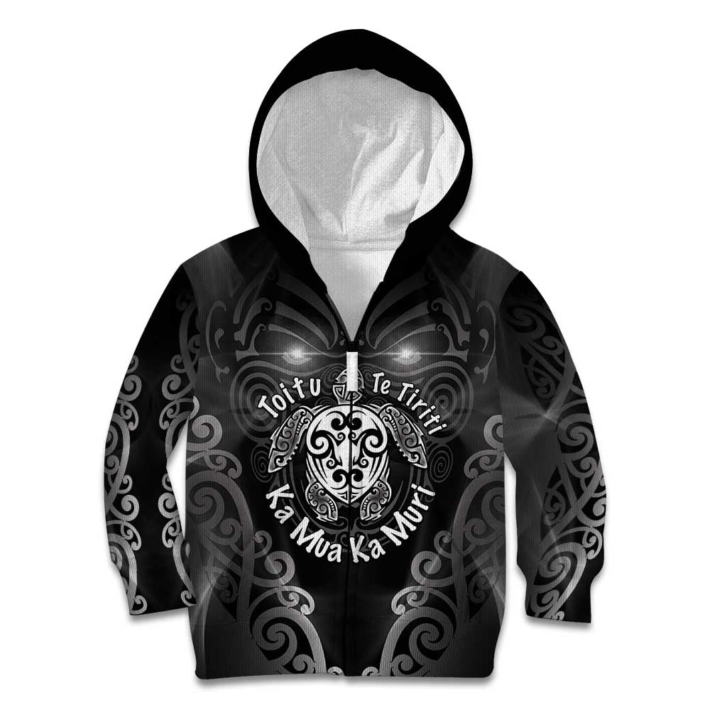 Aotearoa Toitu Te Tiriti Kid Hoodie Ka Mua Ka Muri LT05 Zip Hoodie Black - Polynesian Pride