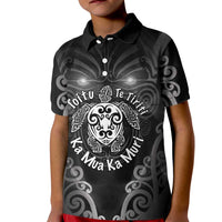 Aotearoa Toitu Te Tiriti Kid Polo Shirt Ka Mua Ka Muri LT05 Kid Black - Polynesian Pride