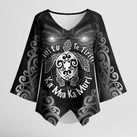 Aotearoa Toitu Te Tiriti Kimono Sleeve Blouse Ka Mua Ka Muri LT05 Female Black - Polynesian Pride