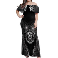 Aotearoa Toitu Te Tiriti Off Shoulder Maxi Dress Ka Mua Ka Muri LT05 Women Black - Polynesian Pride