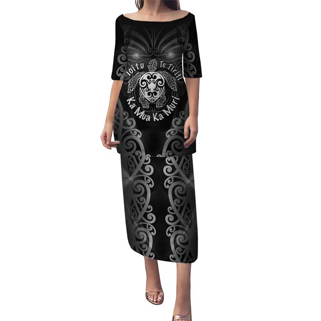 Aotearoa Toitu Te Tiriti Puletasi Ka Mua Ka Muri LT05 Long Dress Black - Polynesian Pride