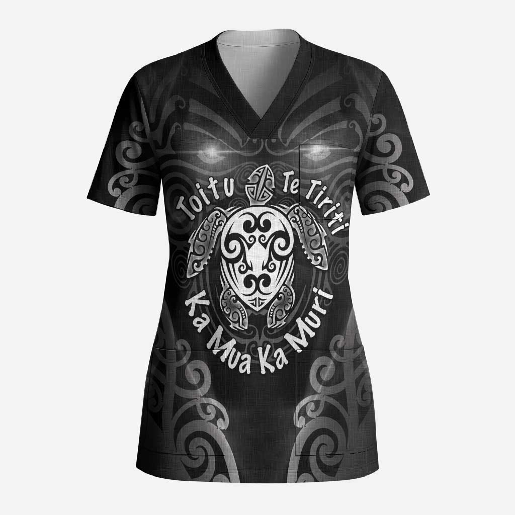 Aotearoa Toitu Te Tiriti Scrub Top Ka Mua Ka Muri LT05 Adult Black - Polynesian Pride