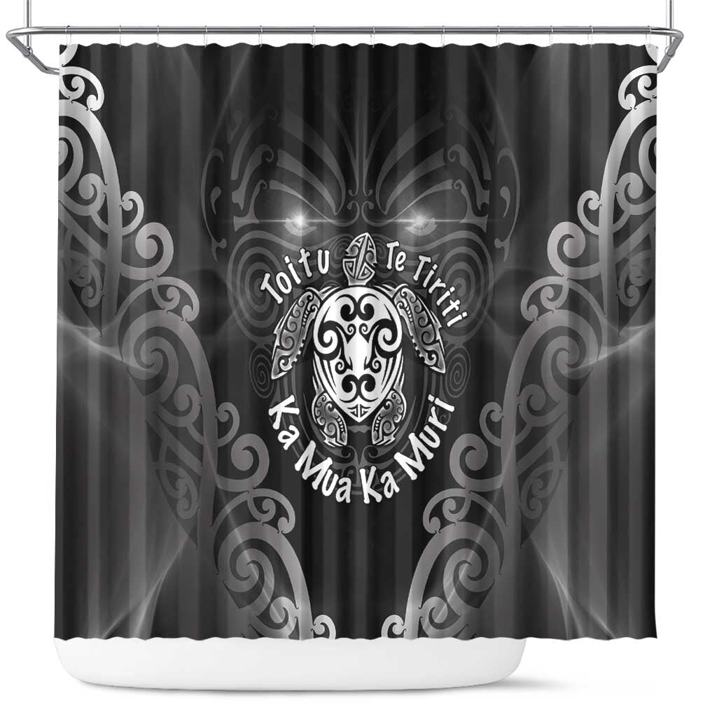 Aotearoa Toitu Te Tiriti Shower Curtain Ka Mua Ka Muri LT05 Black - Polynesian Pride