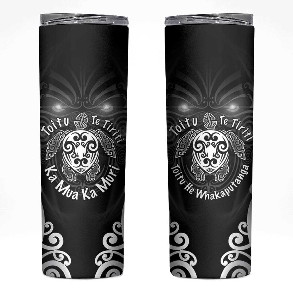 Aotearoa Toitu Te Tiriti Skinny Tumbler Ka Mua Ka Muri LT05 Black - Polynesian Pride