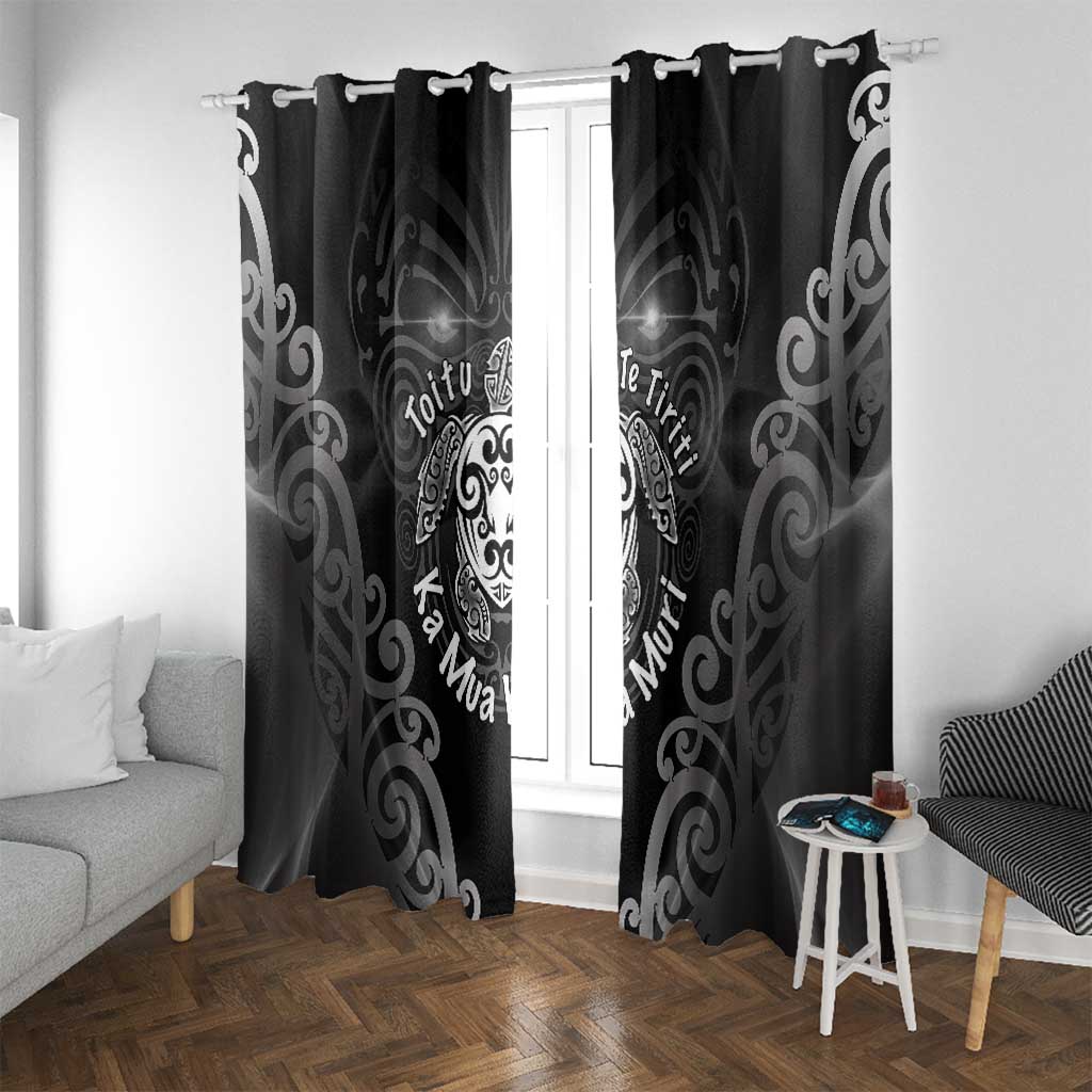 Aotearoa Toitu Te Tiriti Window Curtain Ka Mua Ka Muri LT05 With Grommets Black - Polynesian Pride