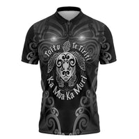 Aotearoa Toitu Te Tiriti Zipper Polo Shirt Ka Mua Ka Muri LT05 Black - Polynesian Pride
