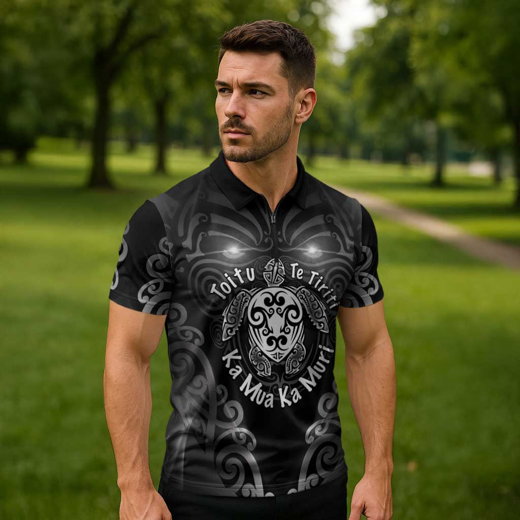Aotearoa Toitu Te Tiriti Zipper Polo Shirt Ka Mua Ka Muri LT05 - Polynesian Pride