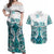 New Zealand Aotearoa Kia Ora Couples Matching Off Shoulder Maxi Dress and Hawaiian Shirt Paua Shell Maori Silver Fern LT05 Turquoise - Polynesian Pride