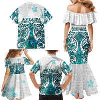New Zealand Aotearoa Kia Ora Family Matching Mermaid Dress and Hawaiian Shirt Paua Shell Maori Silver Fern LT05 - Polynesian Pride