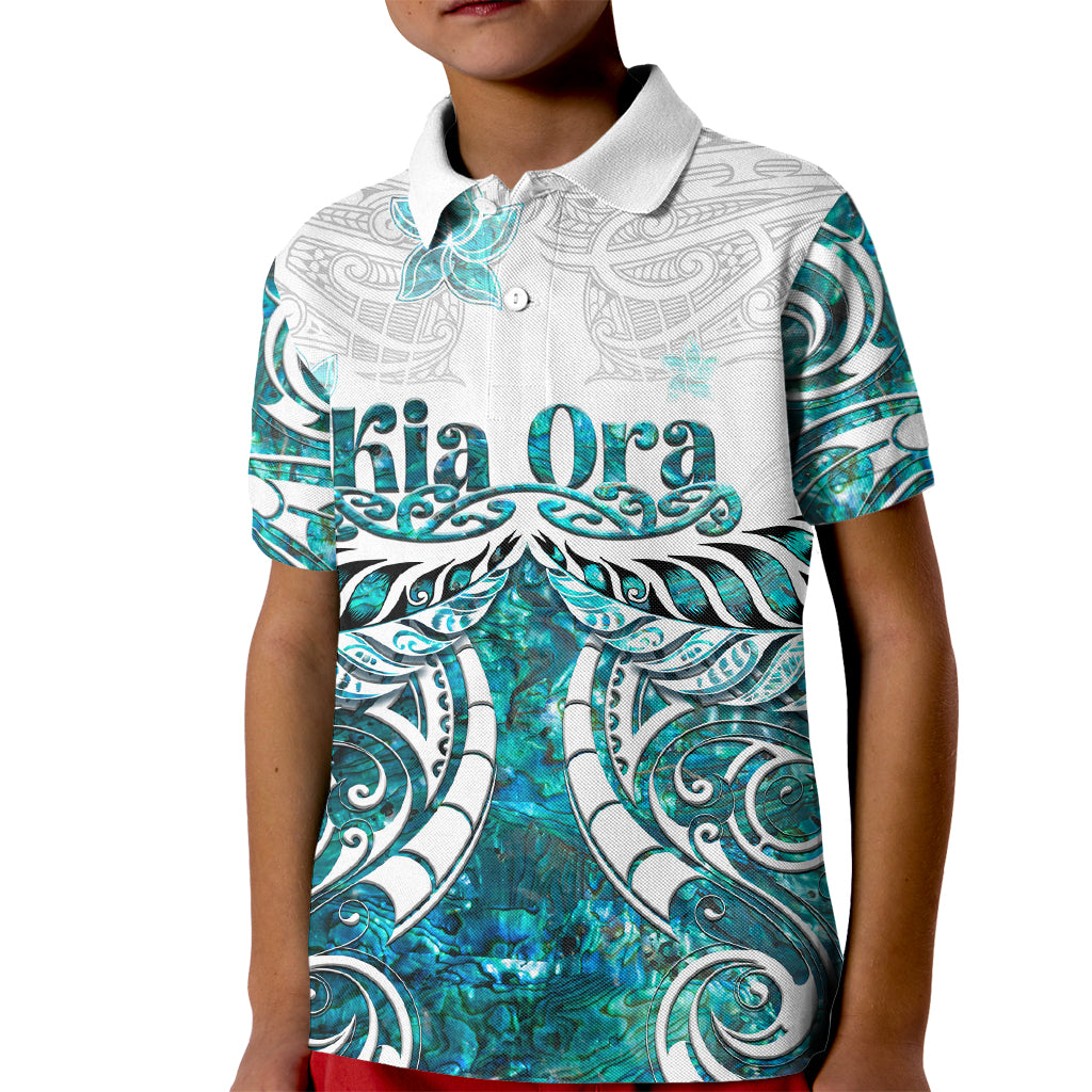 New Zealand Aotearoa Kia Ora Kid Polo Shirt Paua Shell Maori Silver Fern LT05 Kid Turquoise - Polynesian Pride