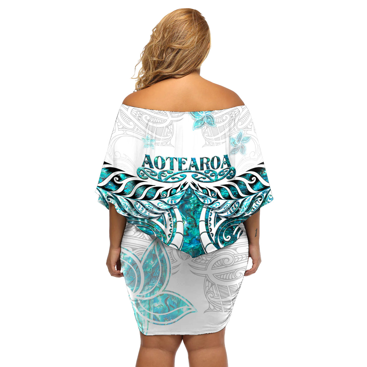 New Zealand Aotearoa Kia Ora Off Shoulder Short Dress Paua Shell Maori Silver Fern LT05 - Polynesian Pride
