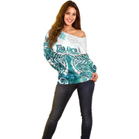 New Zealand Aotearoa Kia Ora Off Shoulder Sweater Paua Shell Maori Silver Fern LT05 - Polynesian Pride