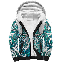 New Zealand Aotearoa Kia Ora Sherpa Hoodie Paua Shell Maori Silver Fern LT05 Unisex Turquoise - Polynesian Pride