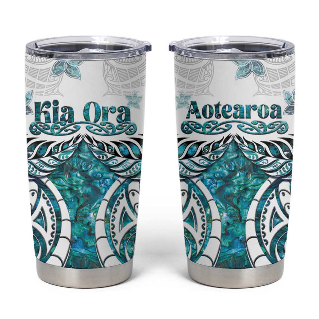 New Zealand Aotearoa Kia Ora Tumbler Cup Paua Shell Maori Silver Fern