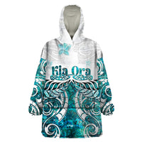 New Zealand Aotearoa Kia Ora Wearable Blanket Hoodie Paua Shell Maori Silver Fern LT05 One Size Turquoise - Polynesian Pride