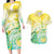 Personalised Cook Islands Kia Orana Couples Matching Long Sleeve Bodycon Dress and Hawaiian Shirt Polynesian Turtle With Circle Stars LT05 Yellow - Polynesian Pride