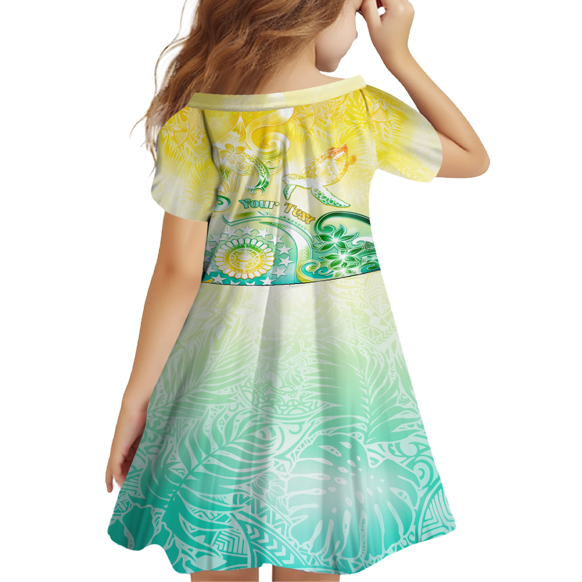 Personalised Cook Islands Kia Orana Family Matching Off Shoulder Short Dress and Hawaiian Shirt Polynesian Turtle With Circle Stars LT05 - Polynesian Pride