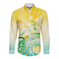 Personalised Cook Islands Kia Orana Long Sleeve Button Shirt Polynesian Turtle With Circle Stars LT05 Unisex Yellow - Polynesian Pride