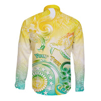 Personalised Cook Islands Kia Orana Long Sleeve Button Shirt Polynesian Turtle With Circle Stars LT05 - Polynesian Pride