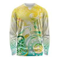 Personalised Cook Islands Kia Orana Long Sleeve Shirt Polynesian Turtle With Circle Stars LT05 Unisex Yellow - Polynesian Pride