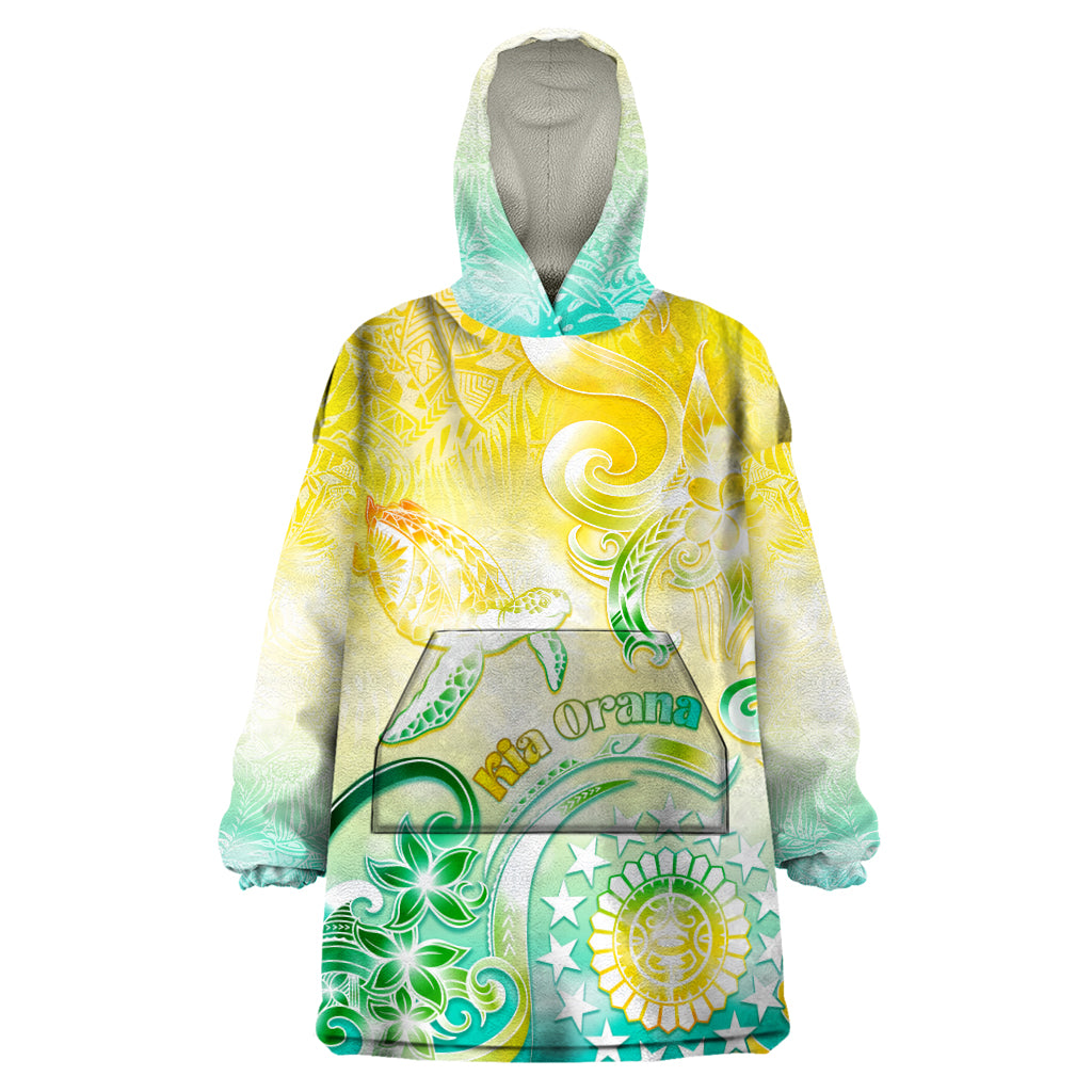 Personalised Cook Islands Kia Orana Wearable Blanket Hoodie Polynesian Turtle With Circle Stars LT05 One Size Yellow - Polynesian Pride