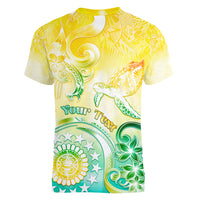 Personalised Cook Islands Kia Orana Women V Neck T Shirt Polynesian Turtle With Circle Stars LT05 - Polynesian Pride