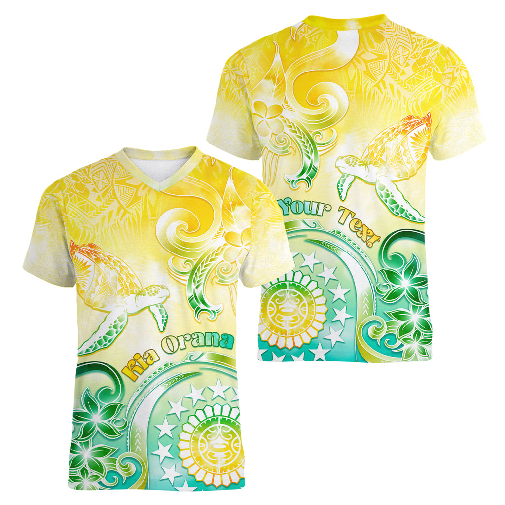 Personalised Cook Islands Kia Orana Women V Neck T Shirt Polynesian Turtle With Circle Stars LT05 - Polynesian Pride