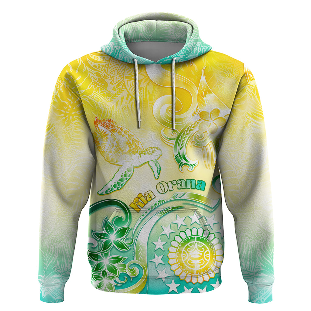 Personalised Cook Islands Kia Orana Zip Hoodie Polynesian Turtle With Circle Stars LT05 Pullover Hoodie Yellow - Polynesian Pride