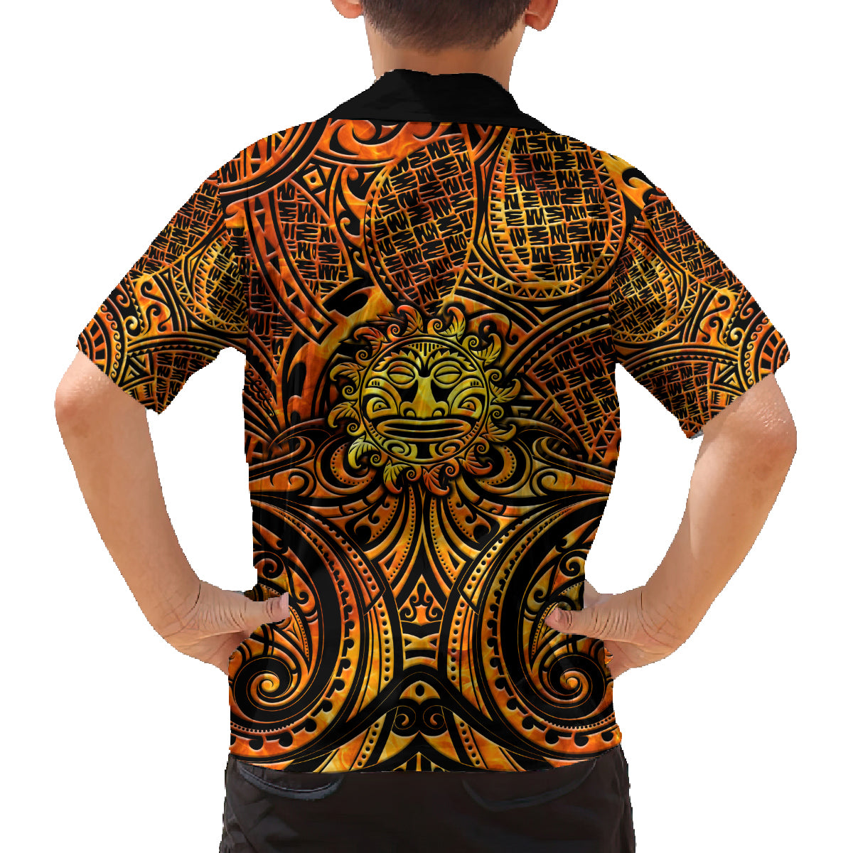 New Zealand Tamanuitera The Sun Family Matching Off Shoulder Short Dress and Hawaiian Shirt Maori Pattern LT05 - Polynesian Pride
