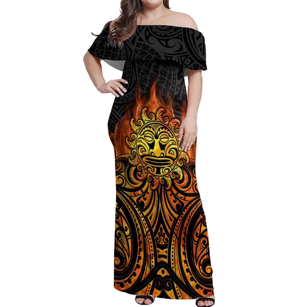 New Zealand Tamanuitera The Sun Off Shoulder Maxi Dress Maori Pattern