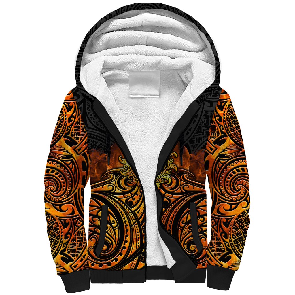 New Zealand Tamanuitera The Sun Sherpa Hoodie Maori Pattern LT05 Unisex Orange - Polynesian Pride