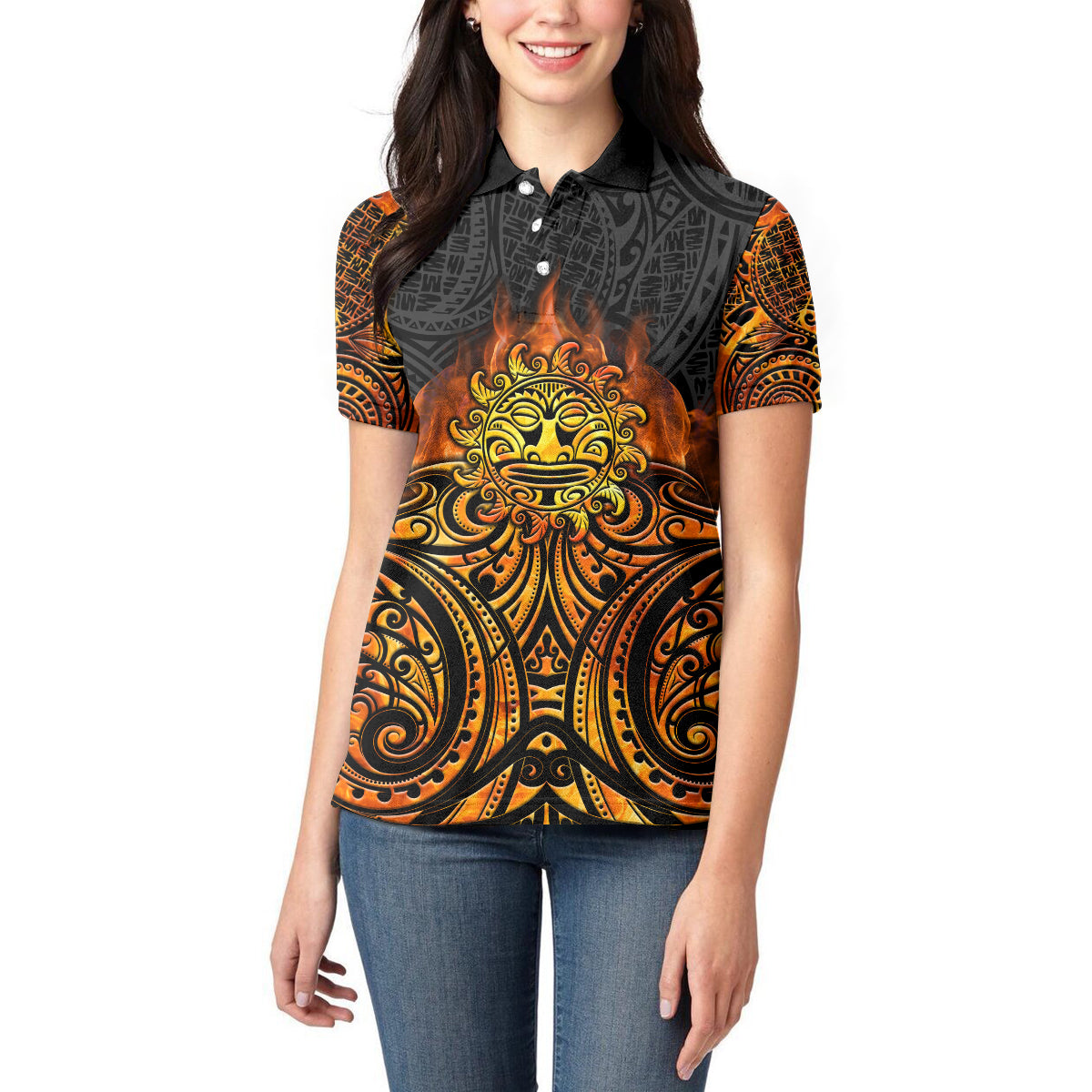 New Zealand Tamanuitera The Sun Women Polo Shirt Maori Pattern