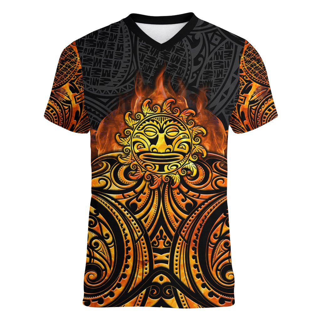 New Zealand Tamanuitera The Sun Women V-Neck T-Shirt Maori Pattern